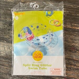 Sun Squad Kids' Inflatable Glitter dog Swim Tube - clear, glitter, and Blue